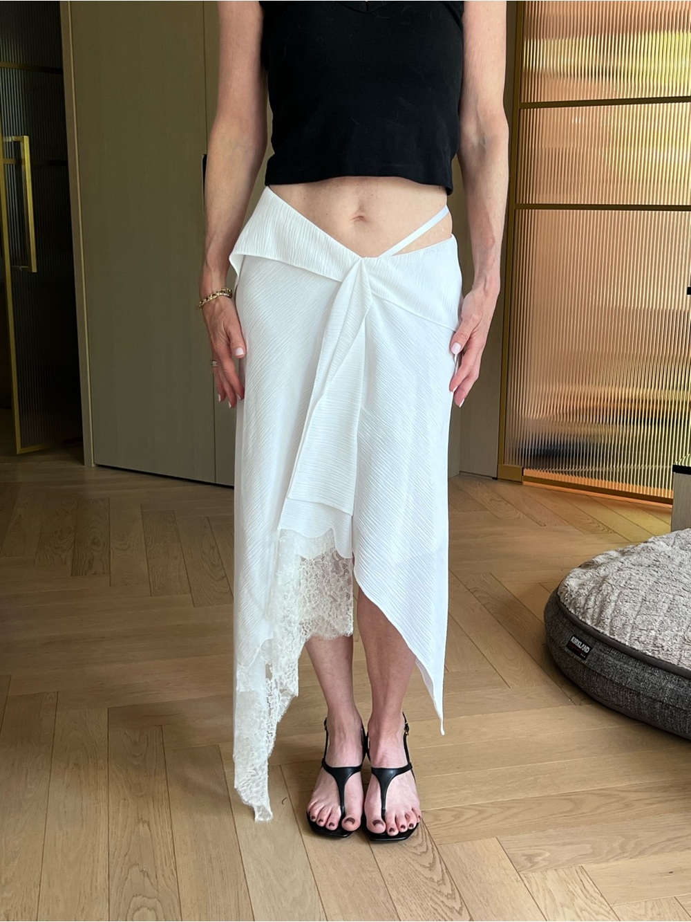 Givenchy White Asymmetrical Lace-Trim Midi Skirt